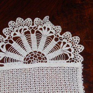 2 Vintage Ivory Doilies  Rectangular Lace Runner & Large Circle Doilie